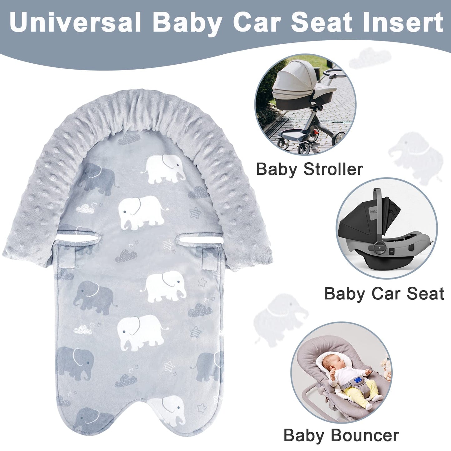 Tanofar Baby Car Seat Insert And Strap Covers, Gray Carseat Head Support For Boys, Soft Unisex Cushion Fit For Car Seats, Stroll