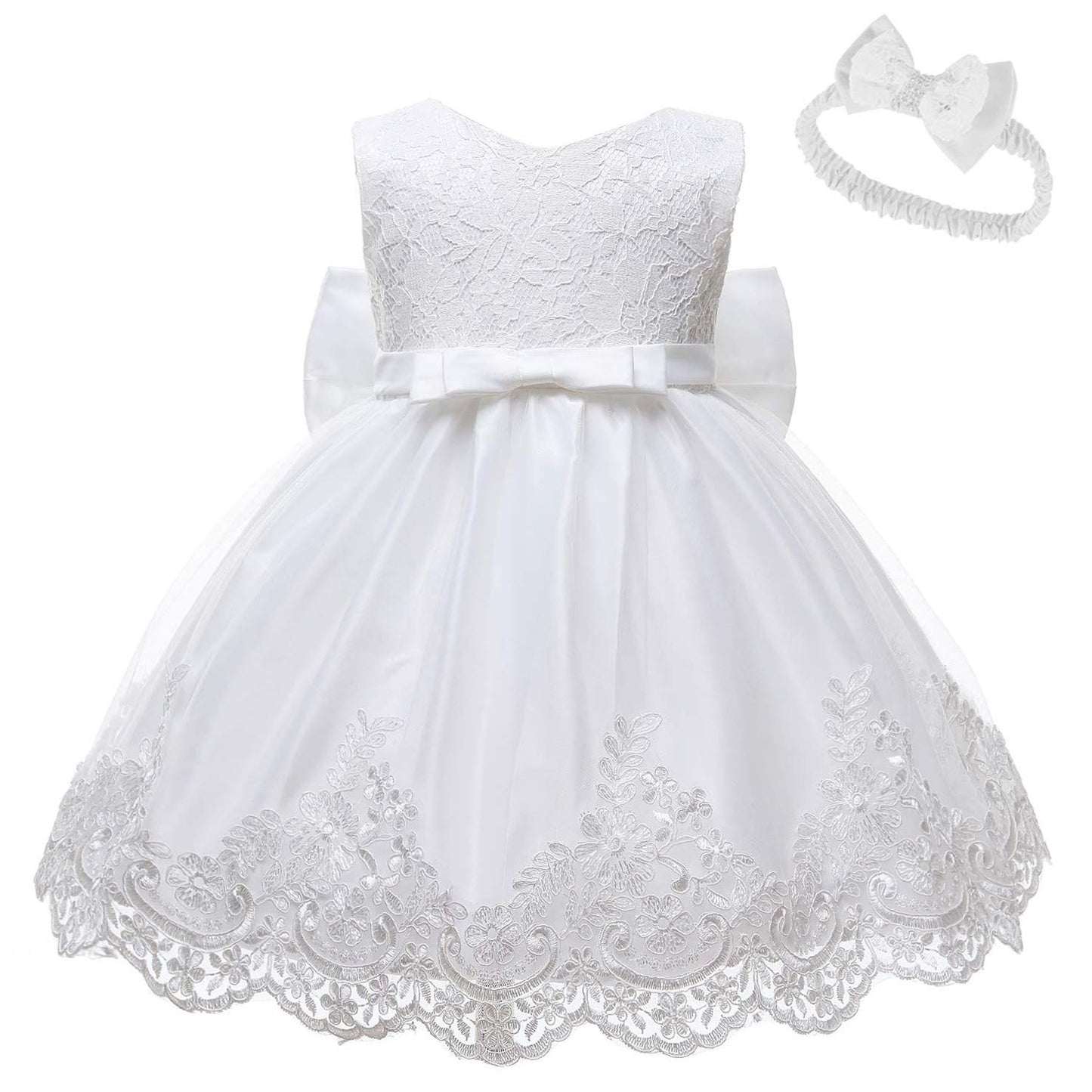 Nssmwttc Baby Girl Ball Gown Dress Infant Birthday Party Christmas New Year Dresses Toddler Christmas (White,6M)