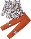 Retsugo Girls 2 Piece Outfits Toddler Baby Girl Leopard Sweatshirt Fall Clothes Long Sleeve Top And Brown Pants Kids Outfits Win