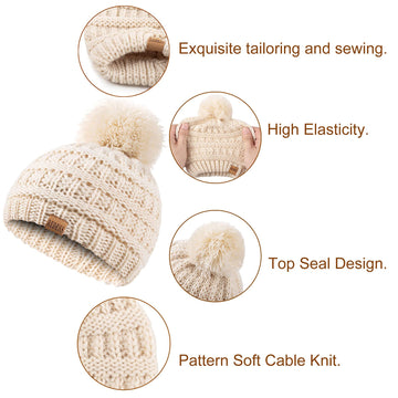 Redess Baby Kids Winter Warm Hats, Infant Toddler Children Pom Pom Beanie Knit Cap Girls Boys