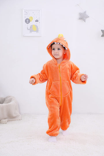 Lolanta Toddler Boy Girl Halloween Costumes Jumpsuit Dinosaur Soft Animal Bodysuit Rompers For Kids Birthday Gift (Orange, 2-3T)