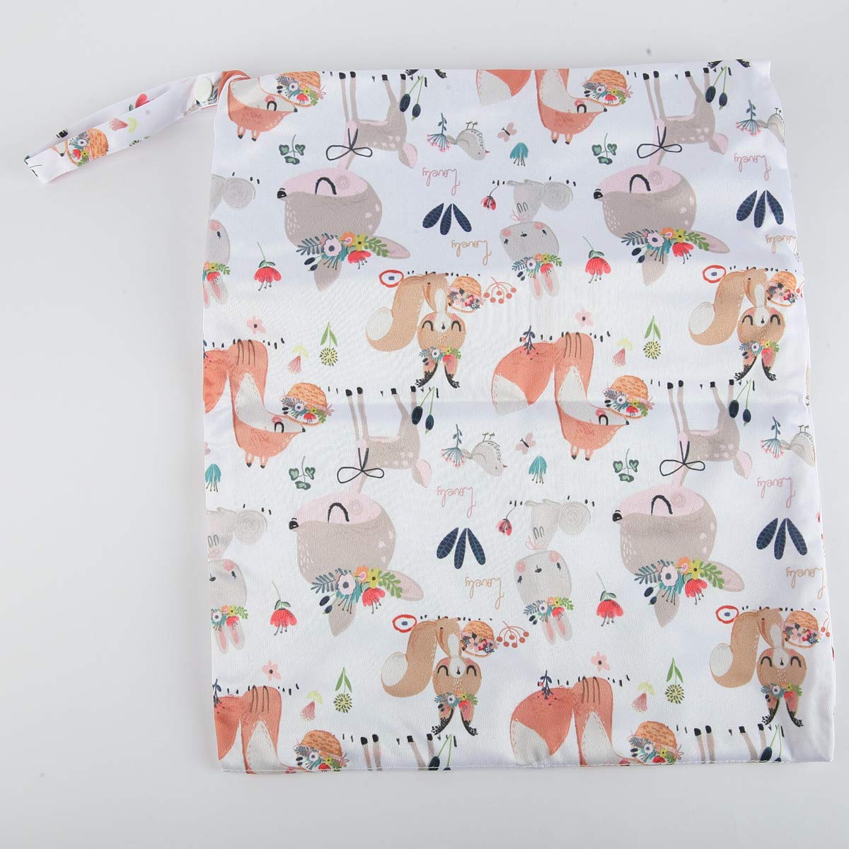 Wet Dry Bag Cloth Diaper Nappy Reusable Washable With Two Zippered Pockets (Rabbit Squirrel)