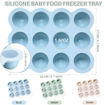 Potchen 3 Pcs Baby Food Storage Container 12 Cup Silicone Baby Food Freezer Tray With Lid Stackable Reusable Silicone Freezer Tr