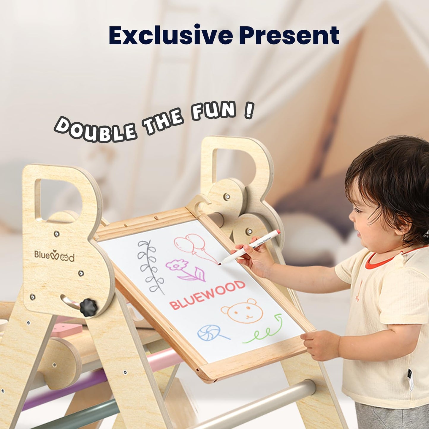 Bluewood Pikler Triangle Set Pikler Climbing Set For Toddlers, Foldable Baby Climbing Toys, Wooden Montessori Climbing Set For 2