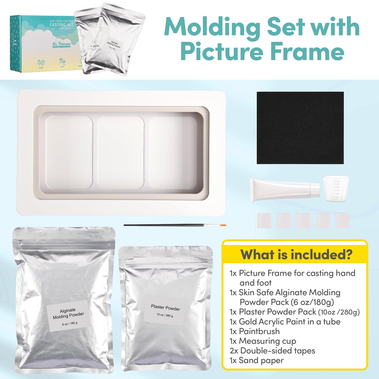 La Premura Baby Keepsake Hand Casting Kit With Shadow Box Frame - Plaster Hand Mold Baby Casting Kit For Infant Hand & Foot Mold