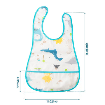 R Horse 5Pcs Baby Toddler Bibs With Crumb Catcher Pocket & Snap Button Adjustable Waterproof Baby Feeding Bibs For Boys Girls 6-