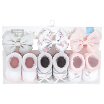 Hudson Baby Baby Girls' Headband And Socks Giftset, Basic Pink Floral, One Size