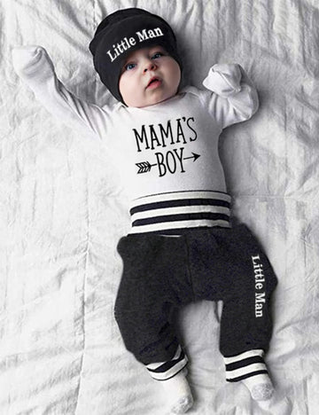 Fommy Baby Boy Clothes Newborn Boy Outfits Long Sleeve Letter Clothes+Solid Color Long Pants+Hat 3Pcs Fall Clothing Sets
