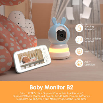 Lnbei Wifi Baby Monitor With Camera And Audio, 5' 1080P Video Baby Monitor, Motion Detection, Hd Night Vision, Remote Ptz, 2-Wa