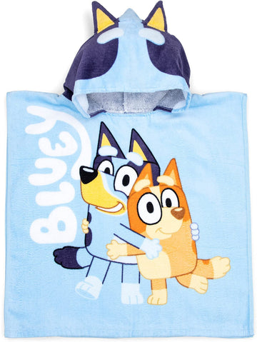 Jay Franco Bluey Piggyback Bath/Pool/Beach Hooded Poncho - Super Soft & Absorbent Cotton Towel, Measures 22 X 22 Inches (Officia
