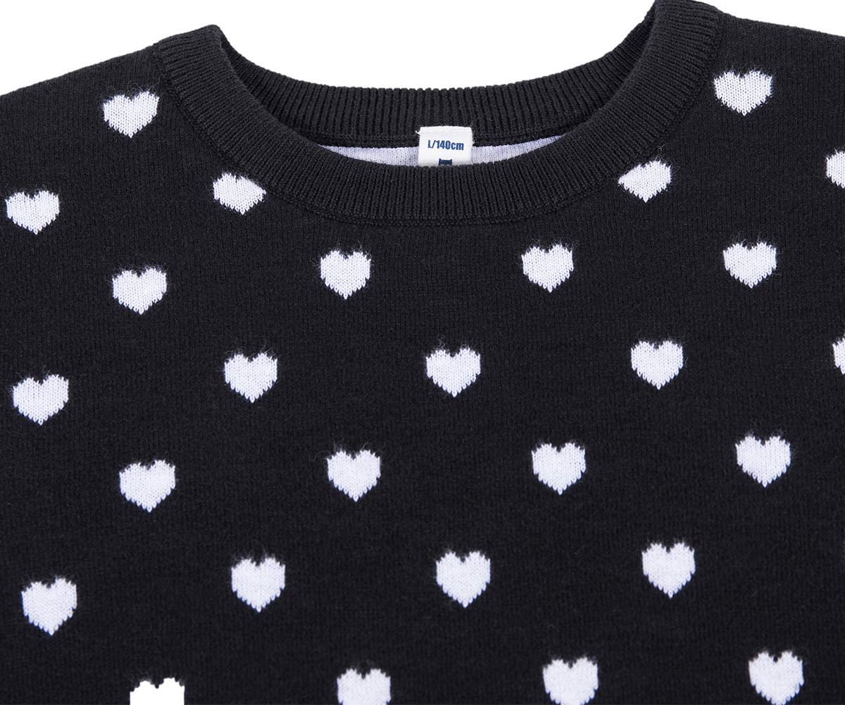 Boboyoyo Girls Sweaters Cotton Kids Heart Sweater Valentine Holiday Pullover Teen Clothes Crew Neck Knit Top Long Sleeve Black