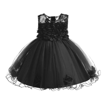 Flower Baby Girl Lace Dress Toddler Tulle Sleeveless Bow Princess Party Wedding Pageant 2T 3T Lace Dress Black 100