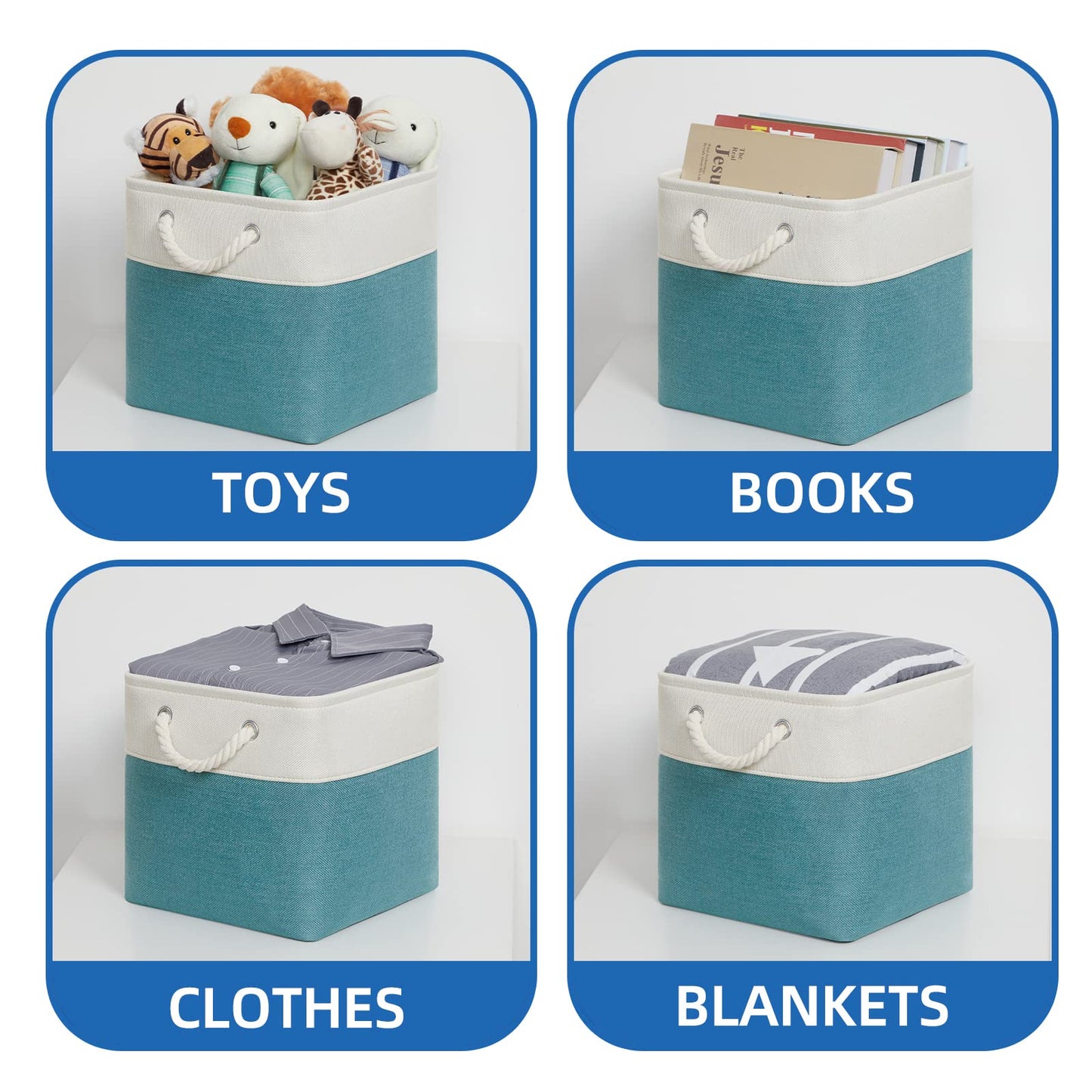 Temary Cubes Storage Baskets 11 Inch Cube Storage Bins 4 Pack Fabric Baskets For Gift Empty Teal Storage Bins For Shelves, Colla