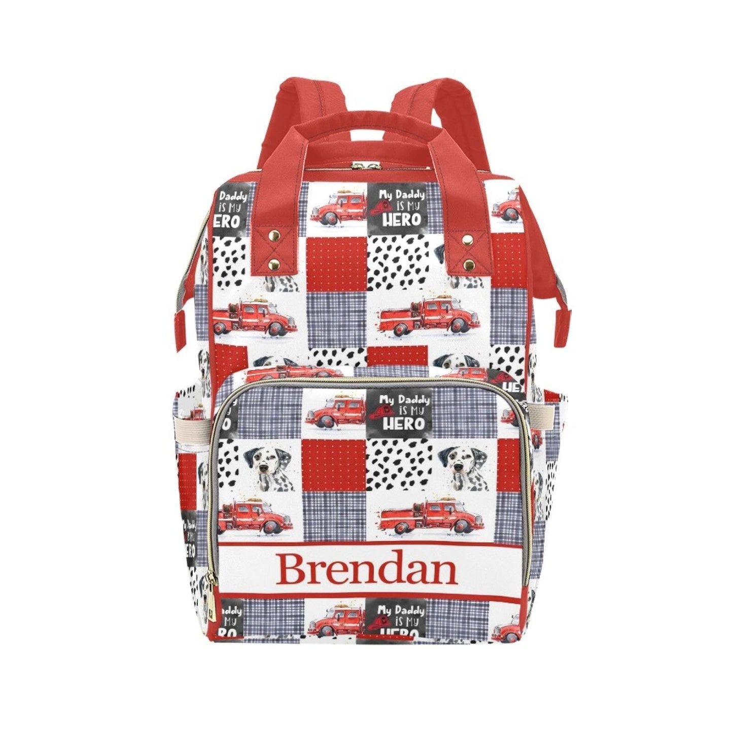 Fire Truck Personalized Diaper Bag with Custom Name - Custom Baby Tote Backpack for Mom, Unique Gift for New Parents, Baby Showe