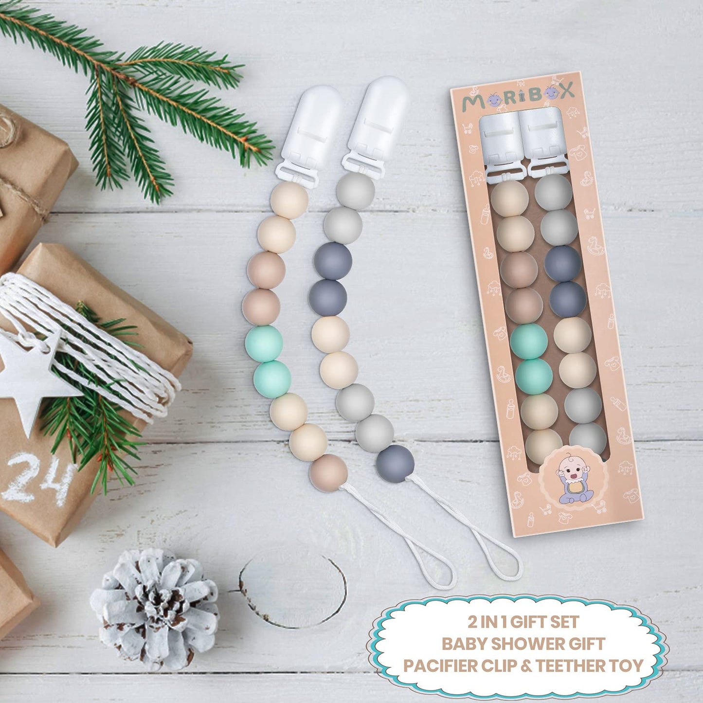 Pacifier Clip For Baby Boys And Girls Birthday Gift 2 Pack (Green)