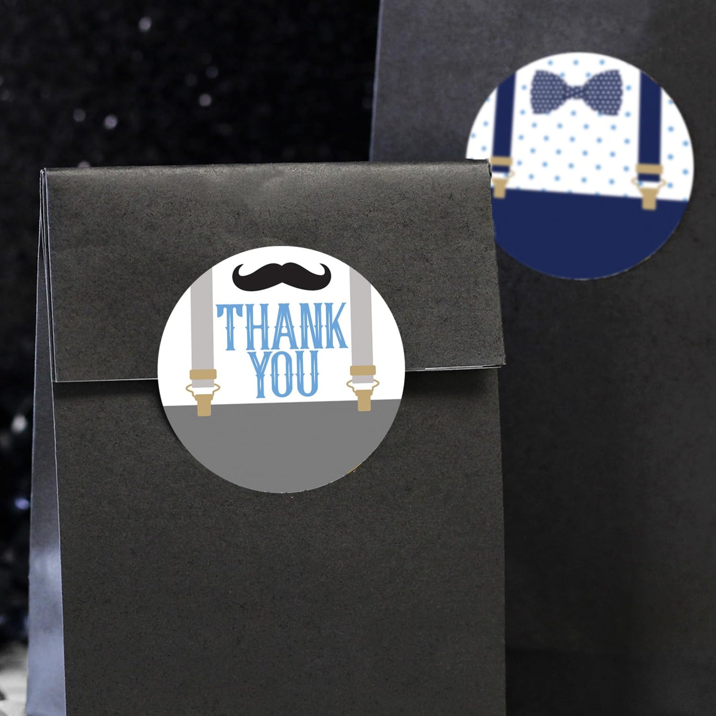 Little Man Baby Shower Thank You Stickers - 1.75 In - 40 Labels