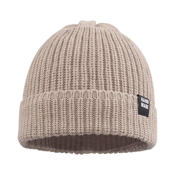 Simple Knitted Baby Beanie Hip-Hop Boys Winter Hat Toddler Kids Bonnet For Girls 0-5Y (White+Beige,L)