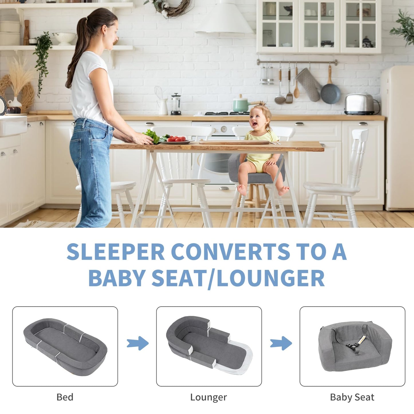 Mooitz Portable Travel Toddler Bed, 4-In-1 Convertible To Sofa Chair, Kid Feeding Seat And Lounger, Foldable Floor Bed For Outdo