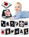 Infinno Black & White Baby Toys High Contrast Crinkle Cloth Activity Book, Infant Mirror Toys for Baby 0-6 Months, Newborn Senso