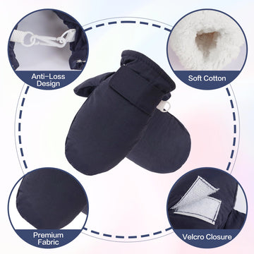 Fynnsure Toddler Mittens Baby Waterproof Snow Gloves Kids Ski Snow Gloves Cold Weather Mittens For Boys Girls Solid Navy&Gray 2-
