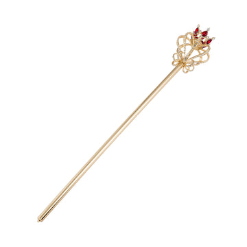 Pensoda Gold Pearl Rhinestone Scepter Festival Wand Pageant Costume Props (Gold-Red)