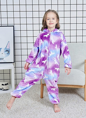 Riverchan Kids Unicorn Onesie Animal Pajamas Halloween Cosplay Costume Sleepwear Gift For Girls And Boys (6-8 Years, Purple Moon