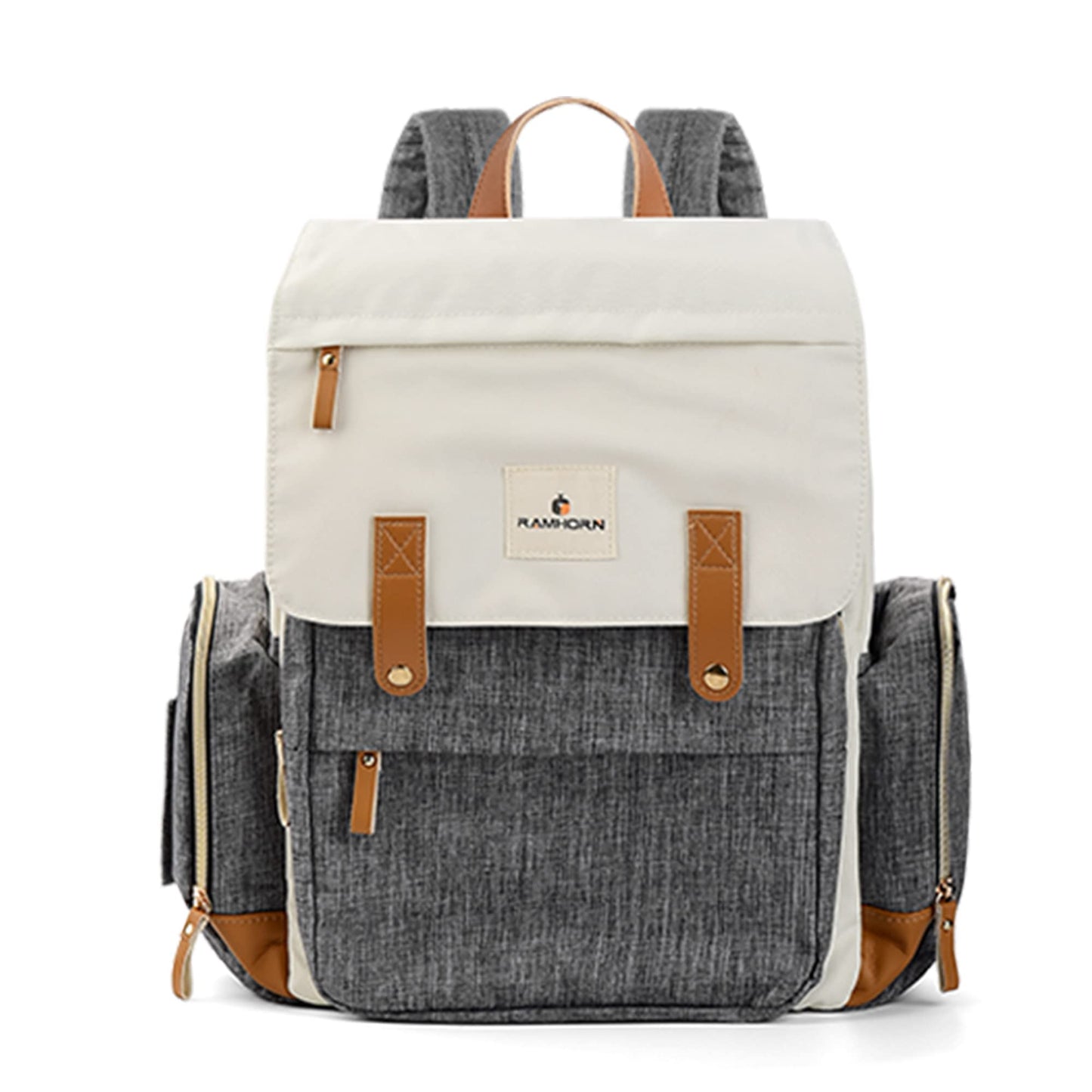 Ramhorn Diaper Bag Multifunction Travel Backpacks for Mom with Insulated Pockets and Laptop Compartment, grey