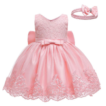 Lzh Girls Newborn Bowknot Birthday Dress Baptism Wedding Party Flower Dresses