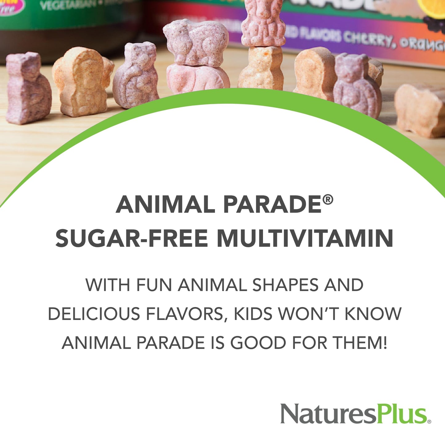 Natures Plus Animal Parade Sugar-Free Children'S Multivitamin - Assorted Cherry, Grape & Orange Flavors - 90 Chewable Tablets -