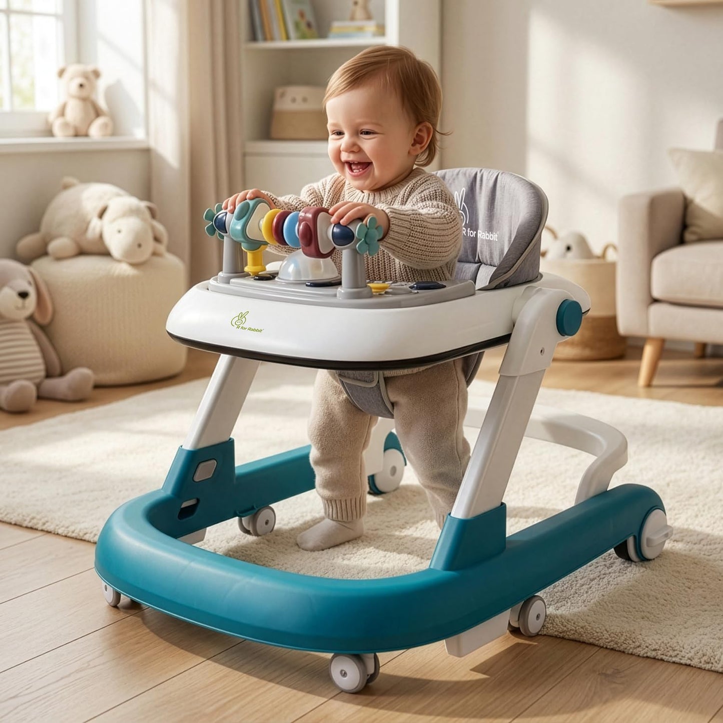 R For Rabbit Little Feet Walker Baby Anti Fall Convertible Push Walker For 68 Months Kids With Adjustable Speed Wheels, 2 Level