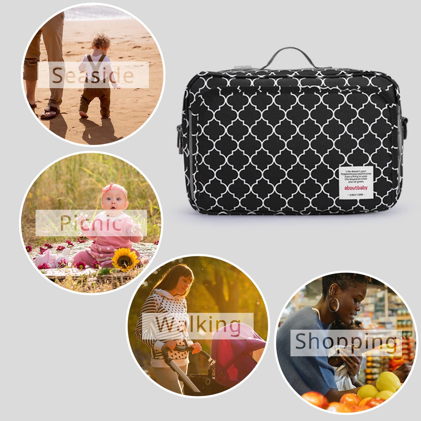 Small Diaper Bag, Mini Stroller Organizer Accessory With Wipe Pockets Caddy Parent Console With Hook Fit All Strollers, Black