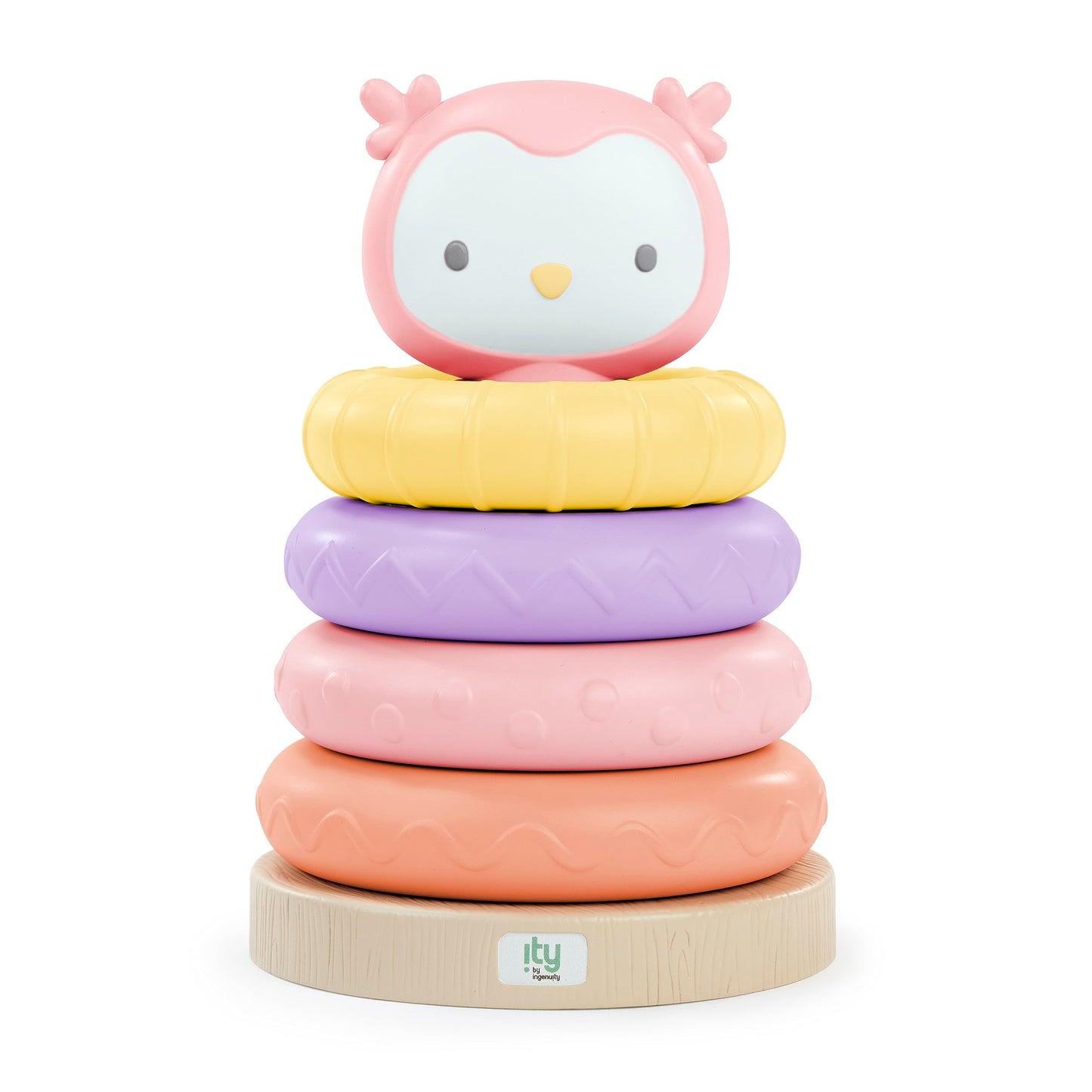 Ingenuity: ity by Ingenuity Cutie Stacks - Baby Stacking Rings Toy, 4 BPA-Free Rings, Faux Wood Stand, Owl Topper, Ages 6+ Month