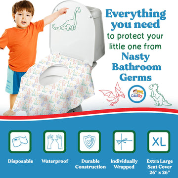 Dinosaur Disposable Toilet Seat Cover For Kids 20 Pack, Extra Large, Waterproof & Individually Wrapped, Toddler Toilet Cover For