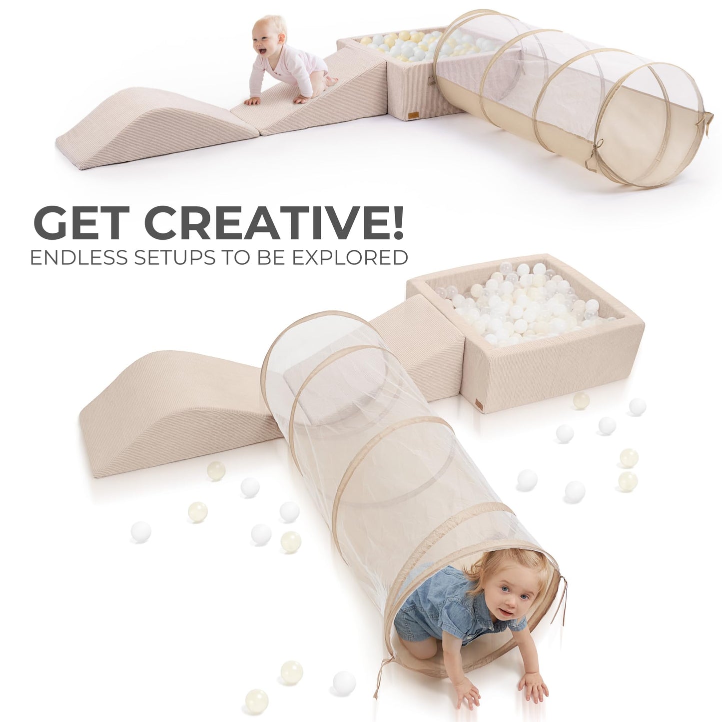 Fun Climbing Toy Set For Toddlers Aged 1-3 - Incl. Crawl Through Tunnel, Large Ball Pit & Climbing Blocks For Unlimited Indoor F