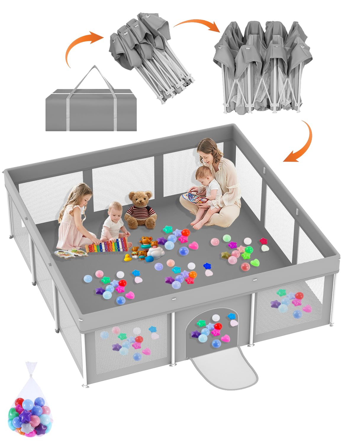 Foldable Large Baby Playpen 71'  71', Playard For Babies And Toddlers, Portable Safety Baby Fence Lightweight,No Installation,