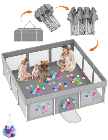 Foldable Large Baby Playpen 71'  71', Playard For Babies And Toddlers, Portable Safety Baby Fence Lightweight,No Installation,