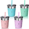 Tiblue Kids & Toddler Cups - Spill Proof Stainless Steel Smoothie Tumblers With Leak Proof Lids, Silicone Straw With Stopper & S