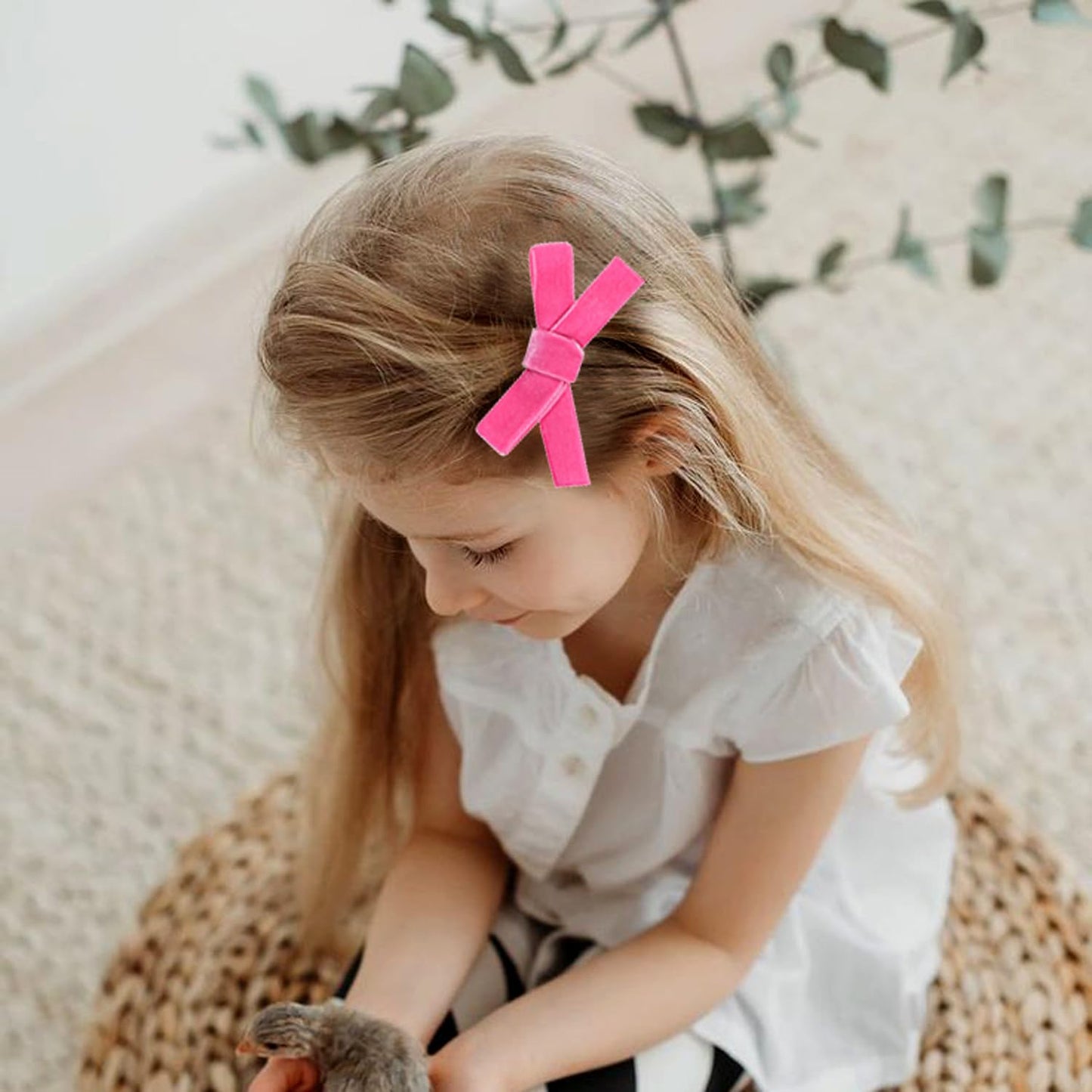 Cute 3.2' Hot Pink Assorted Velvet Bow Hair Clips For Baby Girls, Toddlers, Kids, And Teens - 2 Pack