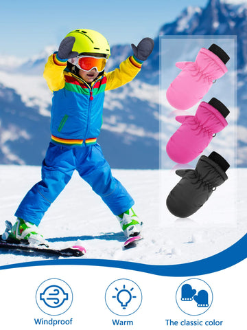6 Pairs Waterproof Gloves Kids Winter Snow Mittens Windproof Ski Gloves For Weather Children Outdoor Activities (Solid Colors,1-