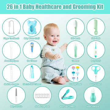 Baby Healthcare And Grooming Kit, 26 In 1 Portable Baby Safety Care Set With Hair Brush Comb Nasal Aspirator Electric Nail Trimm