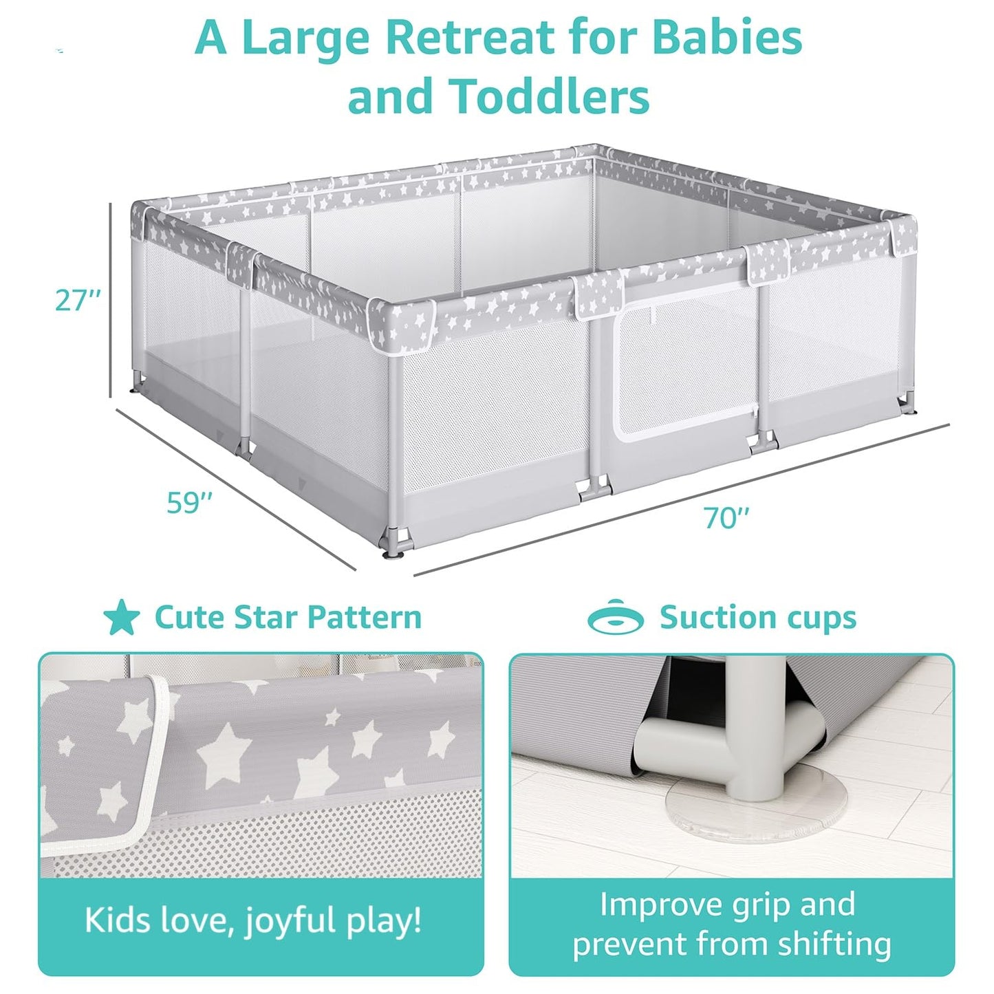 Large Baby Playpen For Babies And Toddlers - 70X59In Giant Play Pen For Babies 6-12 Months Big Play Yard For Toddlers 1-3 Play P