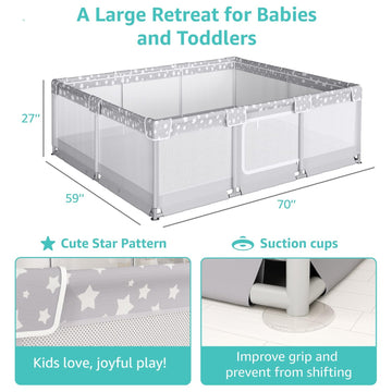 Large Baby Playpen For Babies And Toddlers - 70X59In Giant Play Pen For Babies 6-12 Months Big Play Yard For Toddlers 1-3 Play P