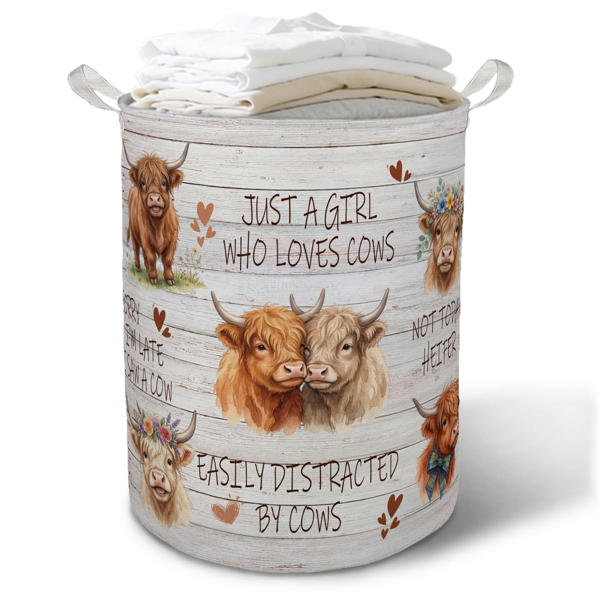 TAZSWDMM Rustic Highland Cow Laundry Basket Hamper,Just a Girl Who Loves Cows Foldable Clothes Toys Books Storage Box Bins Baske