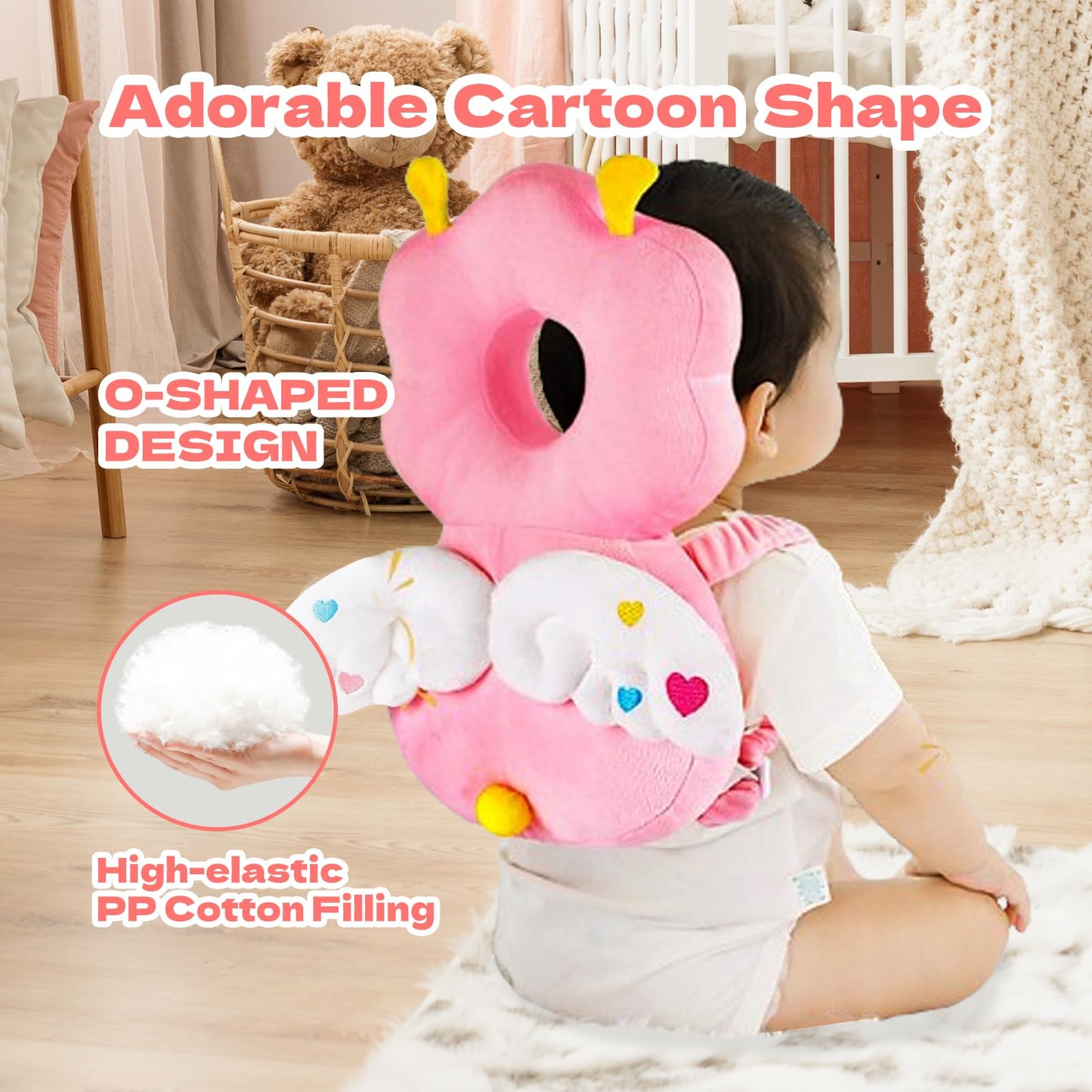 Grnstf Baby Toddler Head Protector, Baby Head Protection Backpack, Adjustable(Angel)