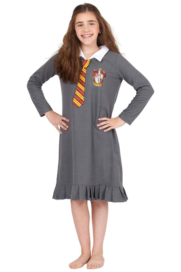 Intimo Harry Potter Hermione Granger Gryffindor Halloween Costume Uniform Tie Pajama Gown, Gray, 14/16