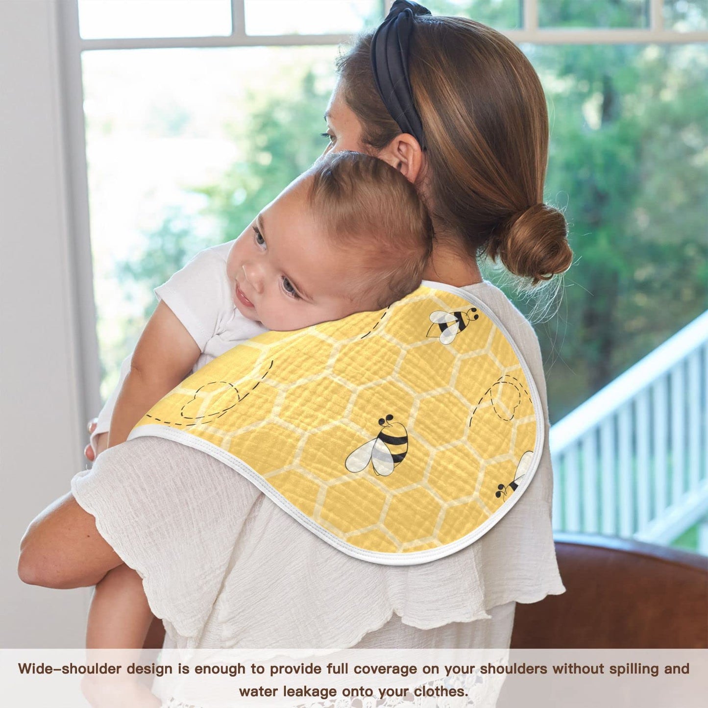 Yyzzh Cute Bee On Honey Yellow Honeycomb Muslin Burp Cloths For Baby 1 Pack 100% Cotton Baby Washcloths Bibs For Boy Girl