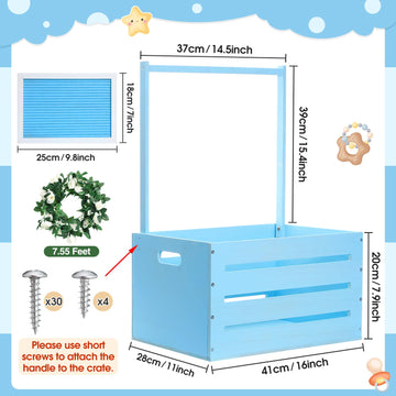 Barydat Wooden Baby Shower Crate Closet, Basket With Handle And Felt Letter Board Kit Garland Baby Shower Wooden Gift Crate Pers