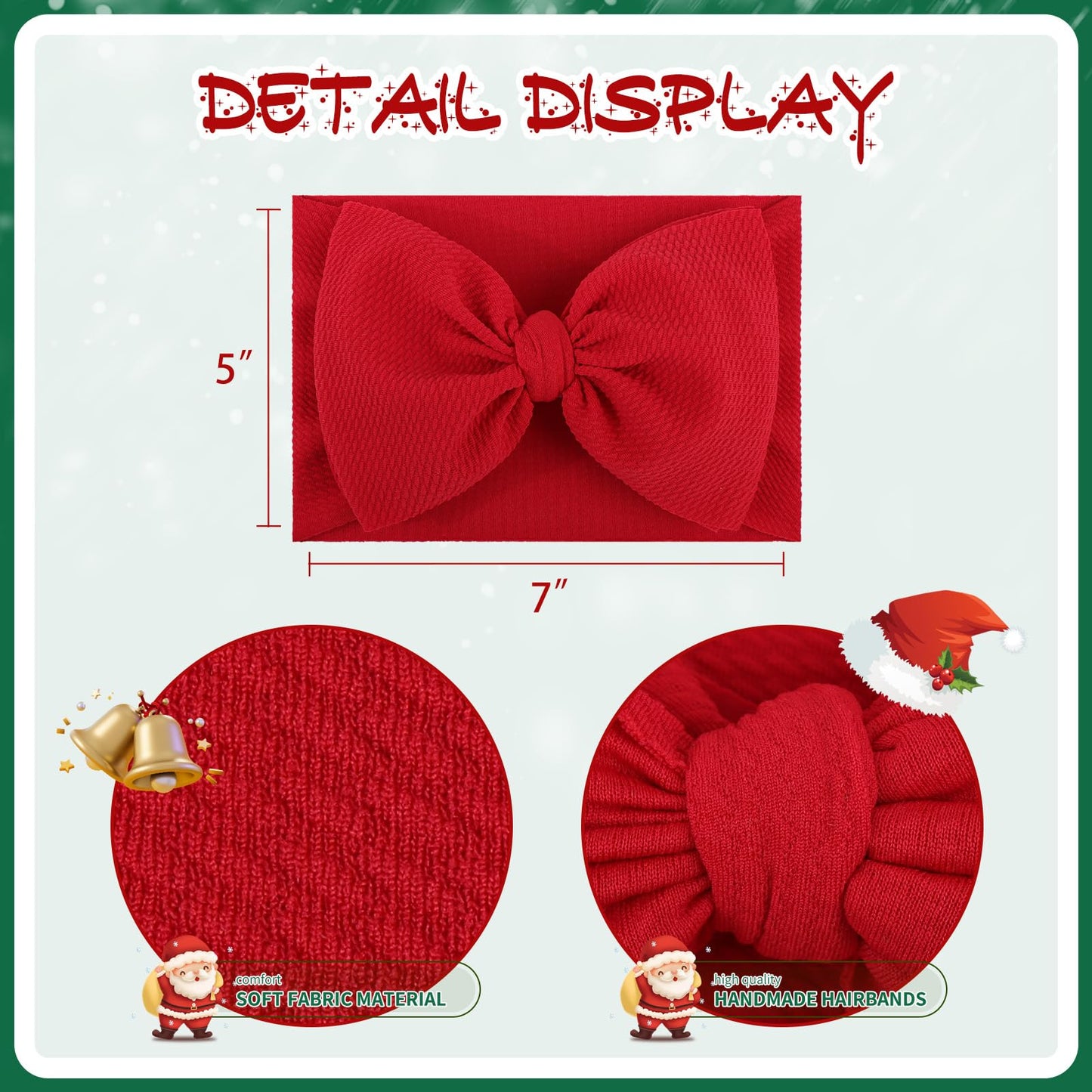 Yanjie Headbands - 7' Christmas Big Bows, Handmade Red And Green Hairbands For Newborn Toddler Infant, Hair Accessories Gifts F