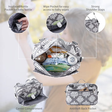 Diaper Bag Baby Stroller Bag Caddy Organizer For Baby Storage On The Go With Muti Pockets, Non-Slip Stroller Hooks And Adjustabl