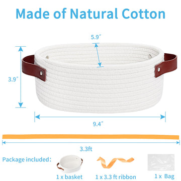 Abenkle Small Woven Basket, Mini Cotton Rope Storage Tiny Shelf Oval Decorative Toy Dog Cat Bin For Nursery, Empty Gift Basket W